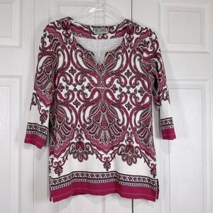 🌹 JM Collection Pink Black and White Embellished Shirt Top - Small